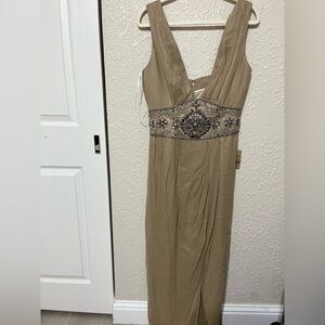 Chic Backless Tan Dress with Embellishments